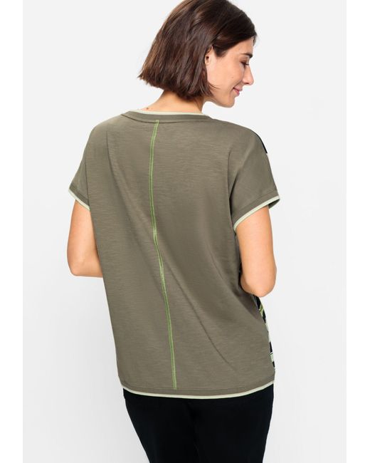 Olsen Brown Rundhalsshirt mit Blätterprint auf der Vorderseite