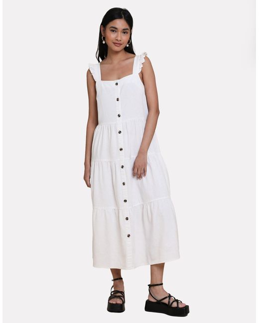 Threadbare White Sommerkleid THB Oak Flutter mit Knöpfen