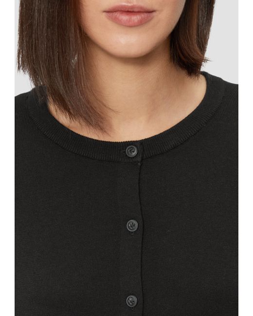 S.oliver Black Rundhals-Strickjacke mit Knopfleiste Rippbündchen
