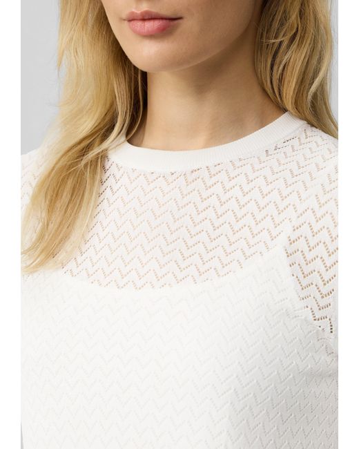 S.oliver White Strickpullover Ajour-Feinstrickpullover aus Viskosemix