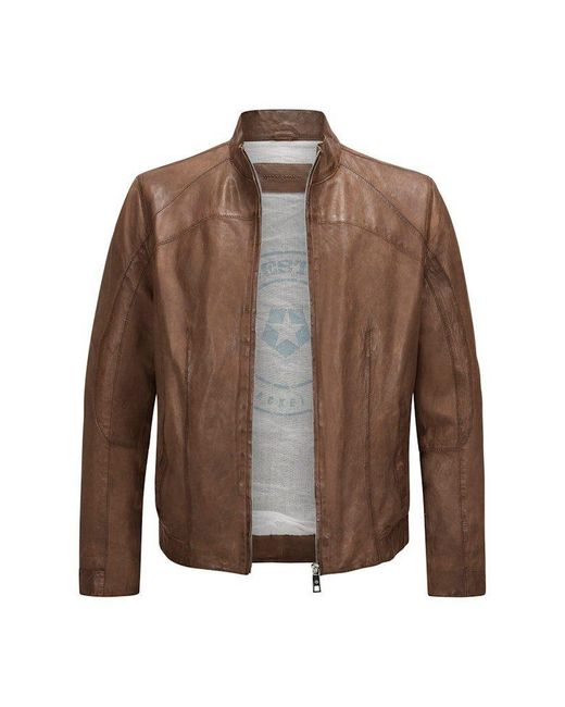 Milestone Lederjacke MSWinston mit aufwendig gefärbte Lammleder-Verarbeitung in Brown für Herren