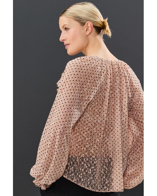 Next Pink Rüschenbluse Geraffte Mesh-Bluse mit Punkt-Beflockung (1-tlg)