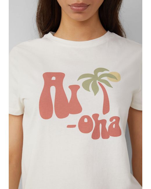 QS White Kurzarmshirt Baumwollshirt mit Frontprint