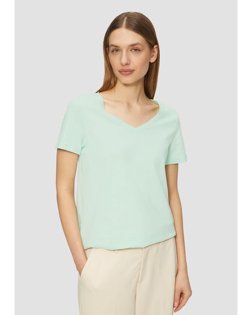 S.oliver Green Kurzarmshirt T-Shirt mit V-Ausschnitt