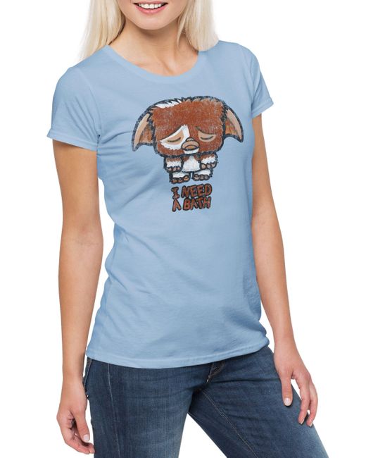 Urban Backwoods Blue Print- I Need A Bath T-Shirt Gremlins Fun Gremlin Symbol Light