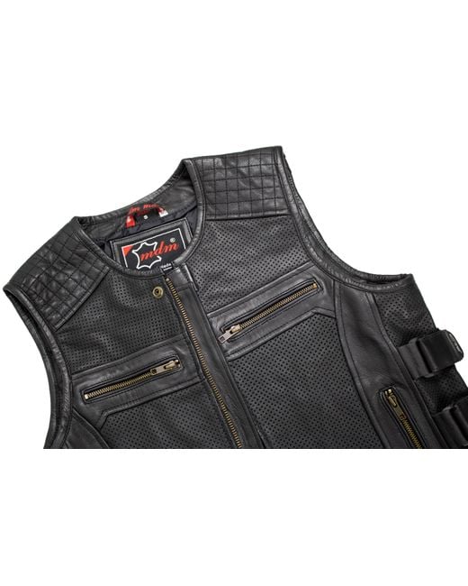 Md'M Biker Lederweste Racing Bikerweste Custom Perforiertes Leder in Gray für Herren
