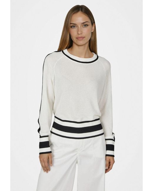 MARC AUREL White Strickpullover mit Kontrast-Ringeln