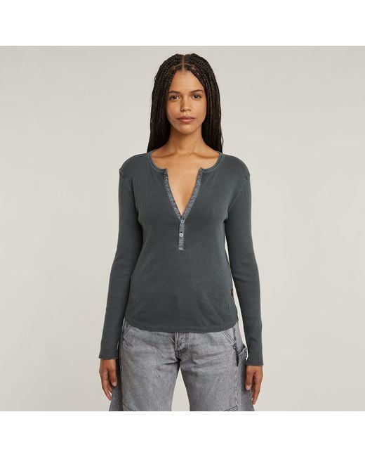 G-Star Gray Langarmshirt Deep v slim mit Knopfverschluss