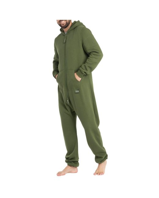Basisstoff Jumpsuit Sheesh Overall Onesie Einteiler Hausanzug Baumwolle in Green für Herren