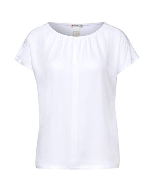 Street One White T-Shirt mit geschlitztem Rundhalsausschnitt