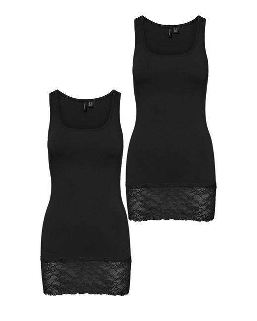 Vero Moda Black Shirttop 2er-SET Basic Design mit Spitzenabschluss am Saum