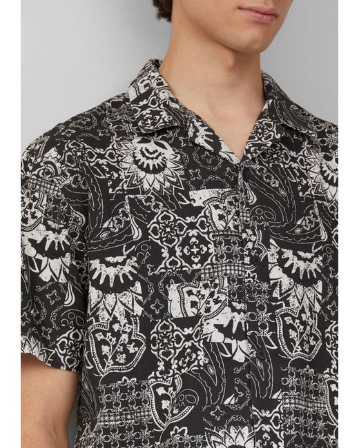 QS Kurzarmhemd Resort Fit: Baumwollhemd mit All-over-Print in Gray für Herren