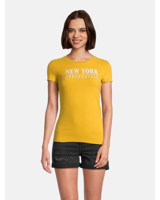 Aéropostale Yellow T-Shirt JULY NEW YORK (1-tlg) Stickerei