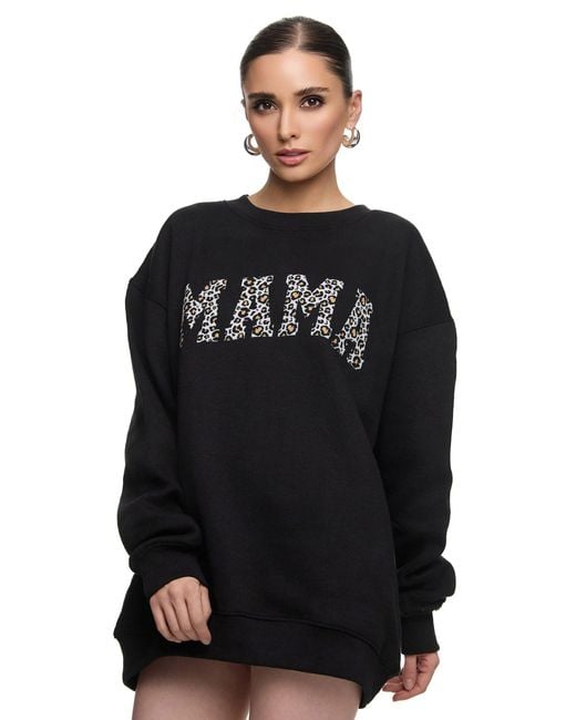 Worldclassca Black Longsweatshirt Oversized Animal Langarm Pullover FREIZEIT SWEATSHIRT MAMA LEOPARD PRINT