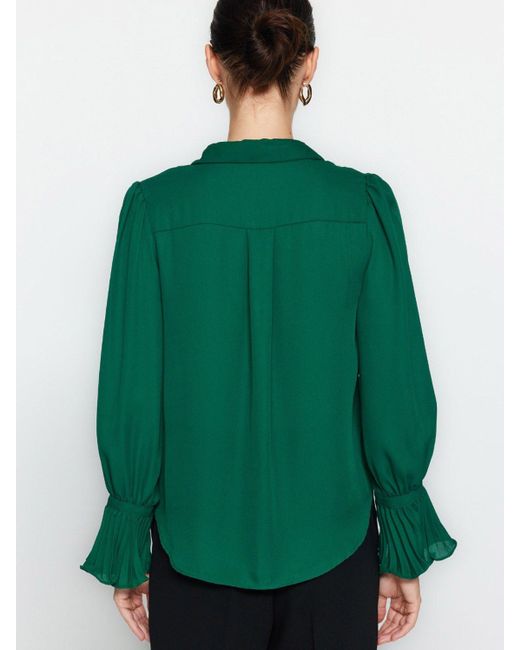 Trendyol Green Langarmbluse (1-tlg) Drapiert/gerafft
