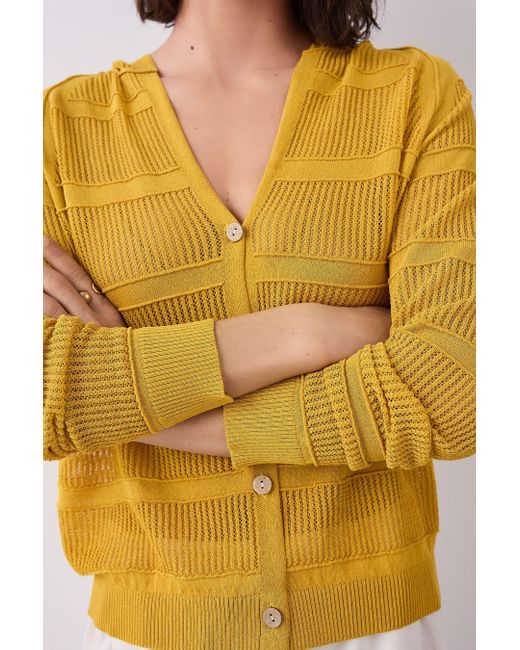 Next Yellow Leichte Kapuzen-Strickjacke mit Meshmuster (1-tlg)