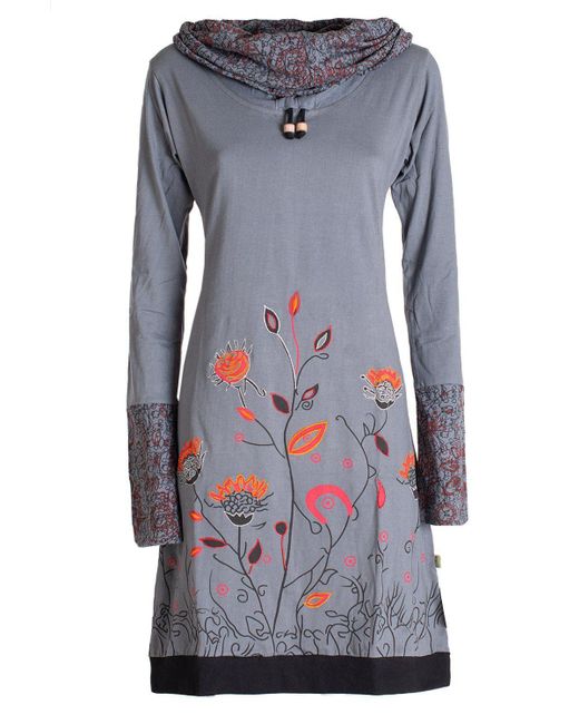 Vishes Jerseykleid Blumen-Kleid Langarm-Shirtkleid Schal-Kragen Baumwolle  Hippie in Blau | Lyst DE