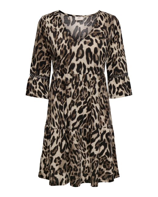 Jacqueline De Yong Black Shirtkleid Ikat Musterdesign mit V-Ausschnitt und Volant Ärmeln