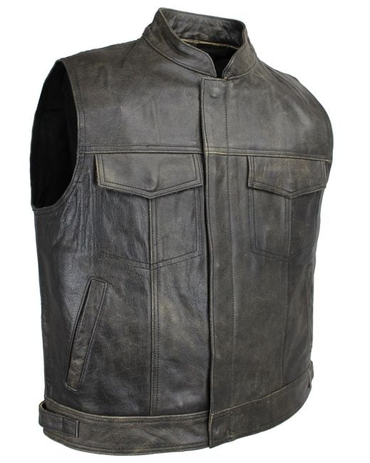 Alpha Speeds Motorradweste Lederweste Motorrad & Freizeit Weste Biker Kutte Braun 100% Natural Rind Leder in Gray für Herren