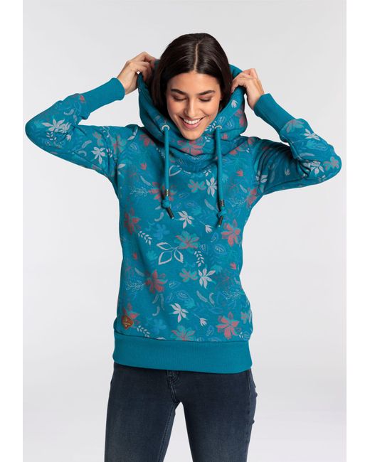 Ragwear Blue Sweater GRIPY FLOWERS O Hoodie mit floralem All Over-Druck