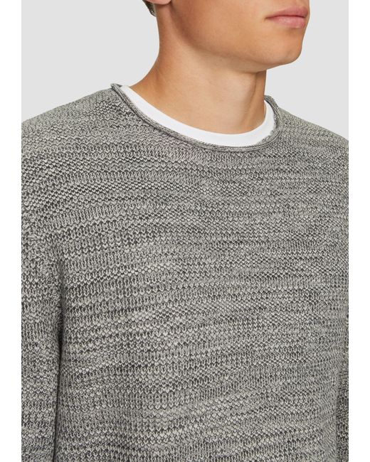 QS Melierter Strickpullover mit Layering-Detail Rollsaumblende in Gray für Herren