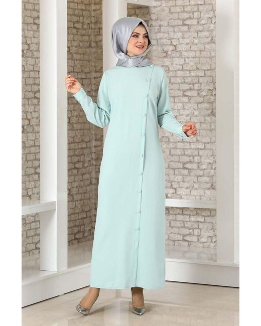 Modavitrini Blue Hemdblusenkleid Abaya mit Knöpfen Hijab Kleid Modest Fashion Abendkleid
