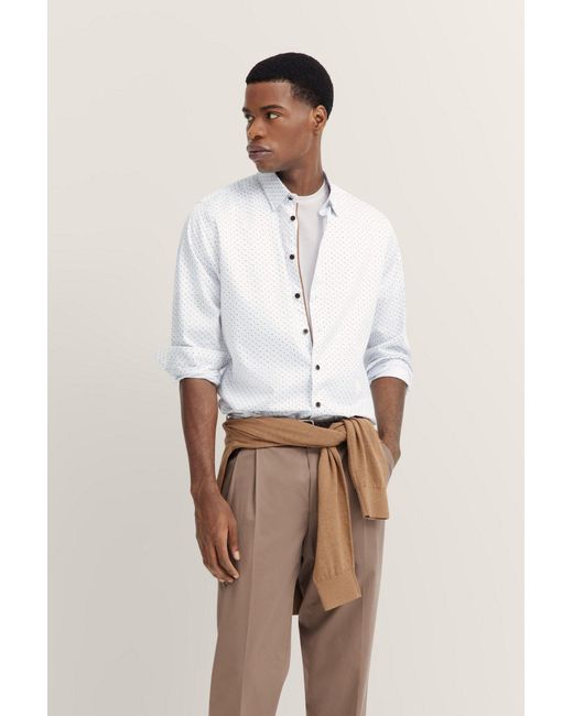 Bugatti Langarmhemd in Satinoptik und mit Under-Button-Down Kragen in White für Herren
