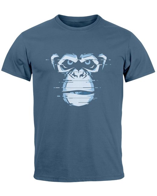Neverless T-Shirt Brustprint Affe Motiv Digital-Art Aufdruck Printshirt mit Print in Blue für Herren