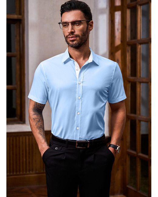 JMIERR Businesshemd Hemd Freizeithemd Business Formales Sommerhemd in Blue für Herren