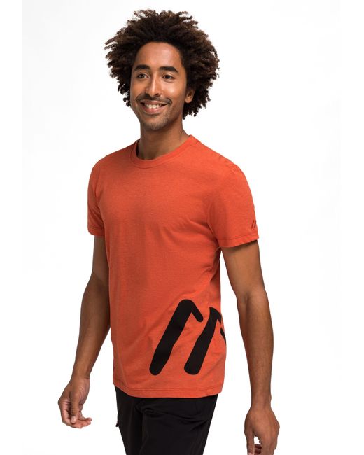Maier Sports T-Shirt Logo Tee M Kurzarmshirt mit Print für Wandern und Freizeit in Orange für Herren
