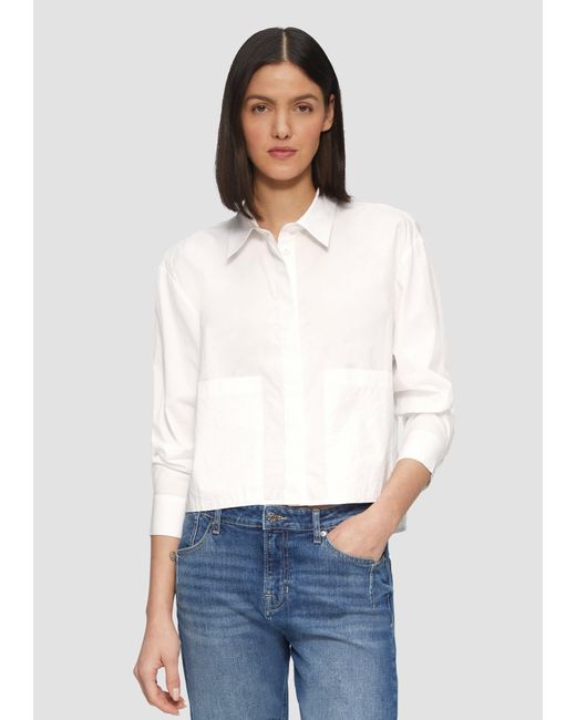 S.oliver White Langarmbluse Cropped Popeline-Bluse mit aufgesetzten Taschen