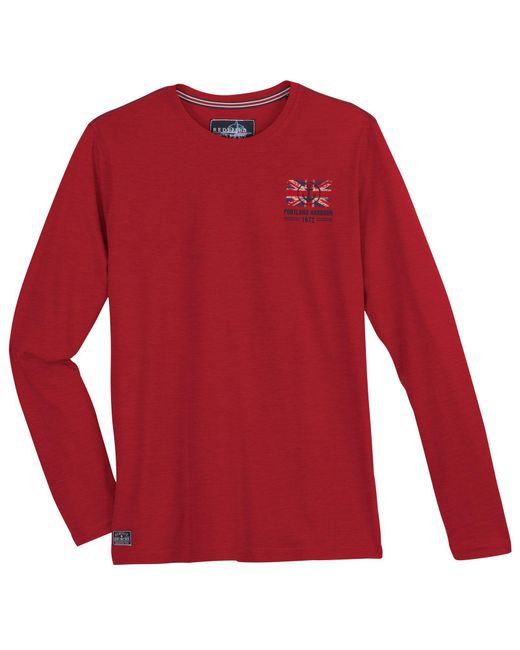Redfield XXL Langarmshirt Brustprint maritim rot in Red für Herren