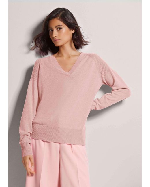 Madeleine Pink Strickpullover Kaschmirpullover mit V-Ausschnitt