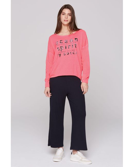 SOCCX Pink Strickpullover Oversized Pullover mit Wording Print in Flas (1-tlg) Rollkante