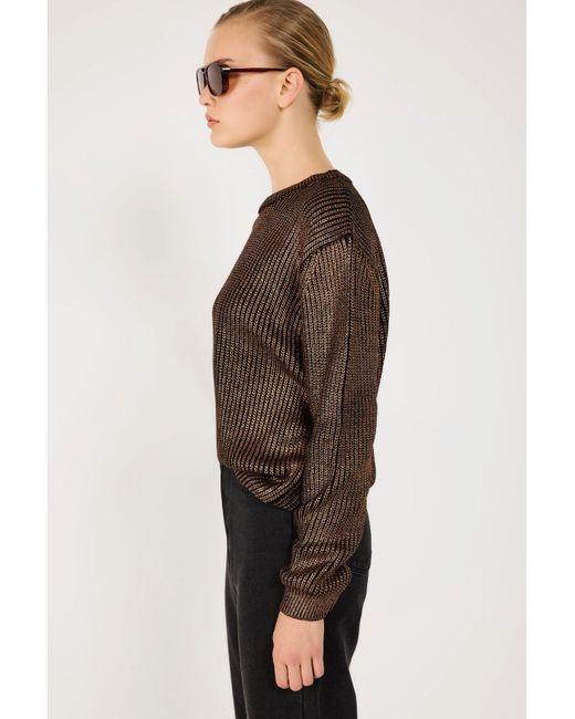 No Matter What Brown Metall-Detail Strickpullover, lockere Passform