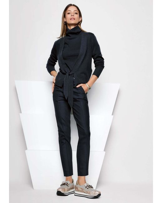 Madeleine Blue Kaschmir-Strickjacke mit tiefem V-Ausschnitt und Bindeband