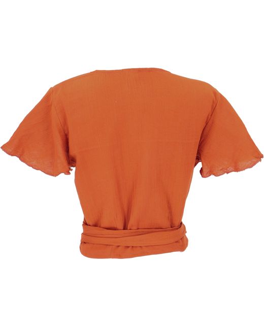 Guru-Shop Orange Longbluse Boho Wickelbluse, Wickeltop aus Baumwolle -.. alternative Bekleidung