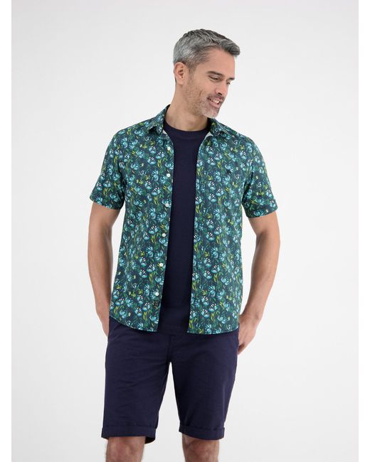 Lerros Kurzarmhemd Poplin-Stretchhemd, floral gemustert in Blue für Herren