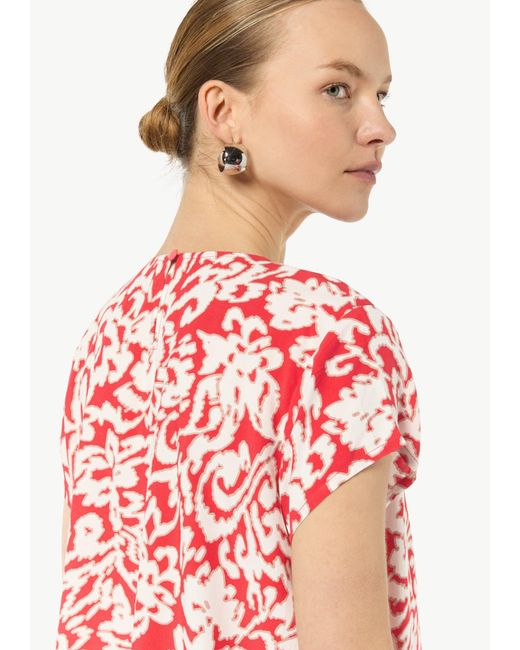 Comma, Red Kurzarmbluse Gemusterte Bluse mit V-Ausschnitt Layering