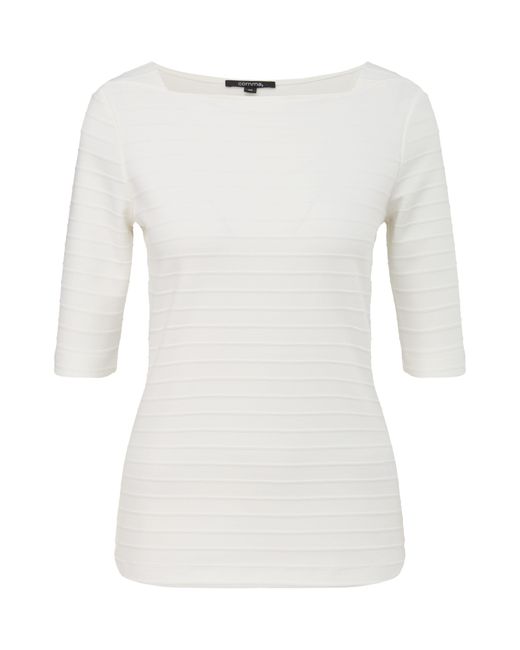 Comma, White Shirttop Jersey-Shirt mit U-Boot-Ausschnitt