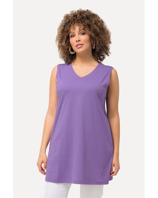 Ulla Popken Purple Longtop Top V-Ausschnitt Relaxed ärmellos Baumwolle