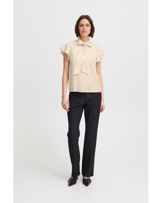 Ichi Natural Kurzarmbluse IXSTINEA SS Bluse mit Schleife