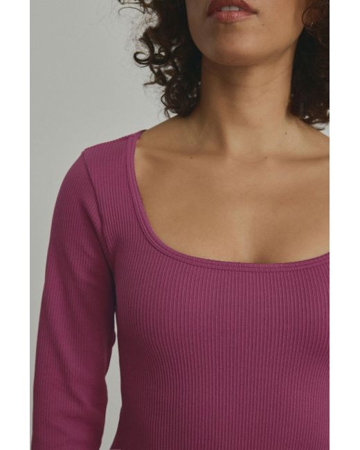 Next Purple Langarmshirt Geripptes Langarmtop mit tiefem Ausschnitt (1-tlg)