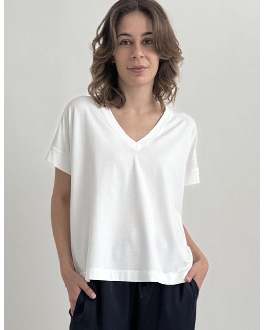 Zuckerwatte White V-Shirt aus weicher Baumwolle Modal Mischung, mit Elasthan, bequemer Schnitt