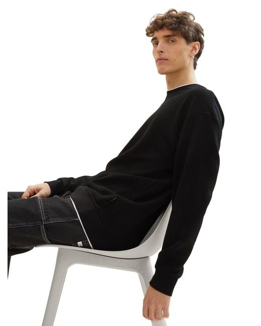 Tom Tailor Sweatshirt relaxed 2in1 structured sweat in Black für Herren
