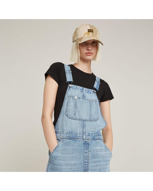 G-Star Blue Latzhose Straight Leg Dungaree mit Knöpfen an den Seiten
