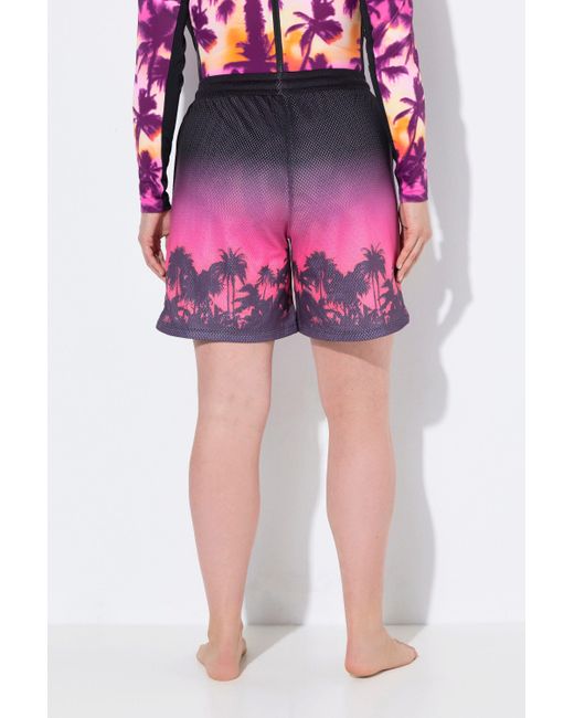 Ulla Popken Pink Jeansshorts Aktiv-Shorts Mesh Palmen weites Bein Elastikbund