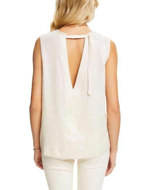 Esprit Natural Bluse aus Leinenmix mit freiem Rücken