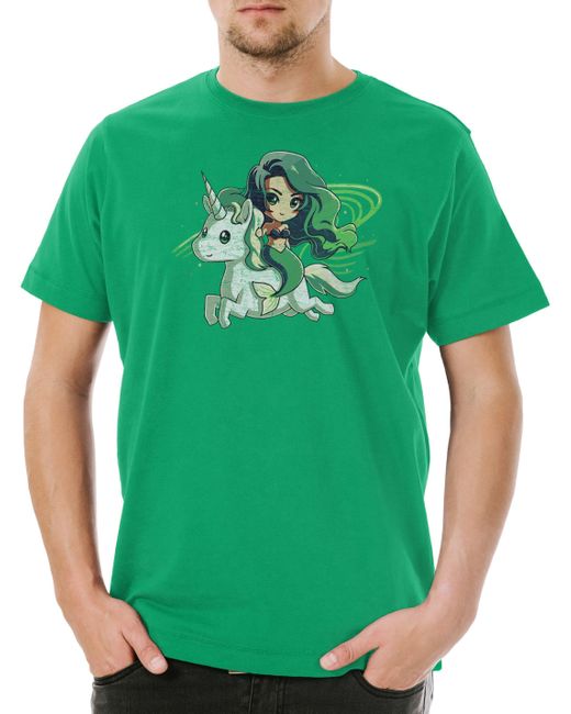 Urban Backwoods Print- Mermaid & Unicorn T-Shirt Einhorn Regenbogen Meerjungfrau in Green für Herren
