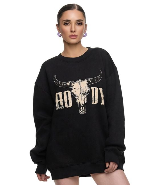 Worldclassca Black Oversized Sweatshirt Stier Langarm Pullover Print